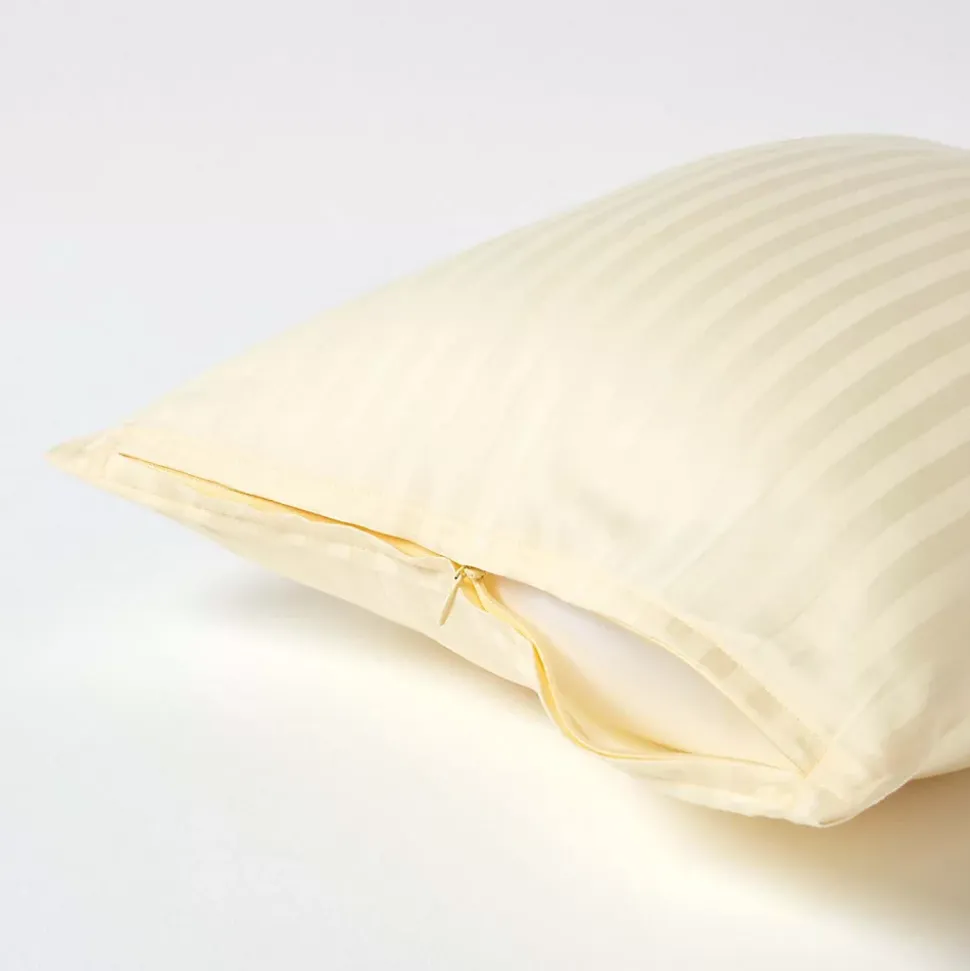 Taie d'oreiller jaune pastel satin rayé en coton égyptien 330 fils, 40x40 cm - HOMESCAPES