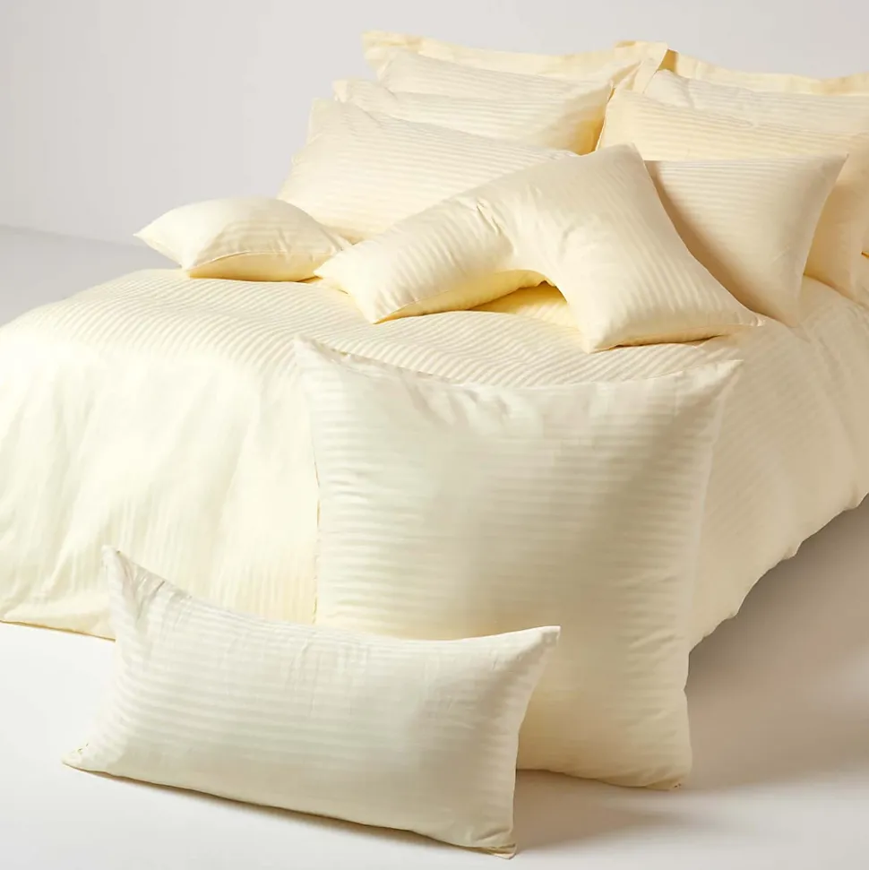 Taie d'oreiller jaune pastel satin rayé en coton égyptien 330 fils, 40x40 cm - HOMESCAPES
