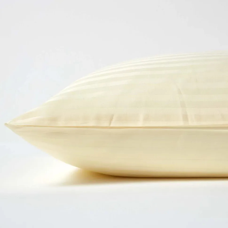 Taie d'oreiller jaune pastel satin rayé en coton égyptien 330 fils, 40x40 cm - HOMESCAPES