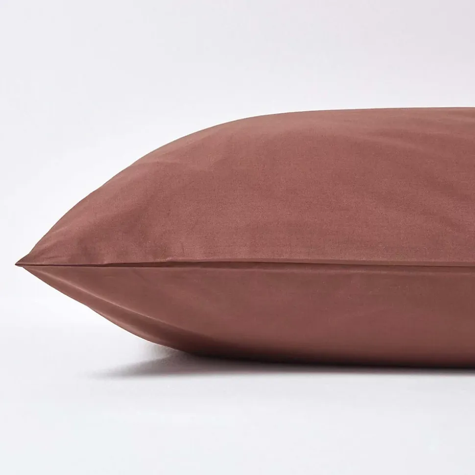 Taie d'oreiller marron chocolat 100% coton égyptien 200 fils, 40x80 cm - HOMESCAPES