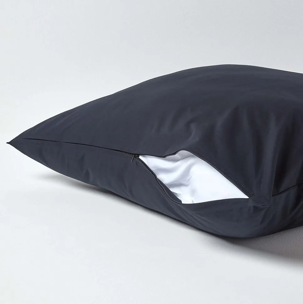 Taie d'oreiller noir 100% coton égyptien 200 fils, 80x80 cm - HOMESCAPES