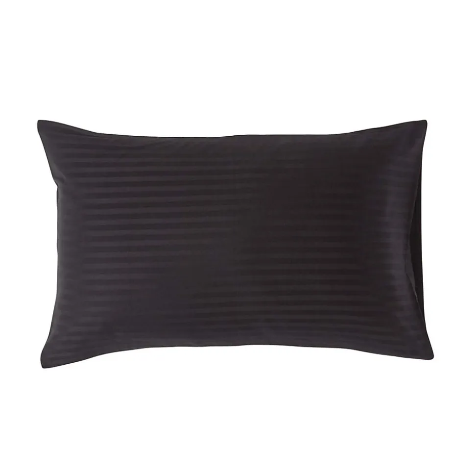Taie d'oreiller noir satin rayé en coton égyptien 330 fils, 50x75 cm - HOMESCAPES