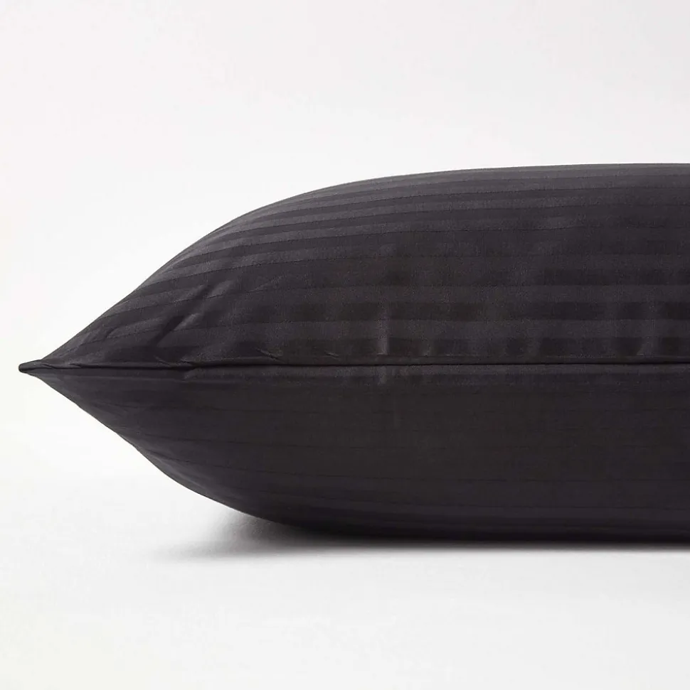 Taie d'oreiller noir satin rayé en coton égyptien 330 fils, 50x75 cm - HOMESCAPES