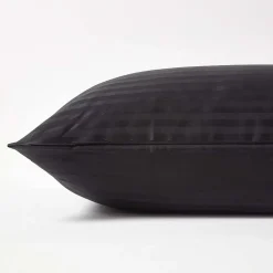 Taie d'oreiller noir satin rayé en coton égyptien 330 fils, 40x80 cm - HOMESCAPES