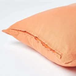 Taie d'oreiller orange en lin lavé, 60x60 cm - HOMESCAPES