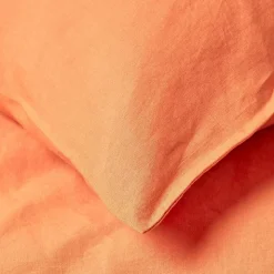 Taie d'oreiller orange en lin lavé, 80x80 cm - HOMESCAPES