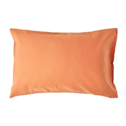 Taie d'oreiller orange en lin lavé, 50x75 cm - HOMESCAPES