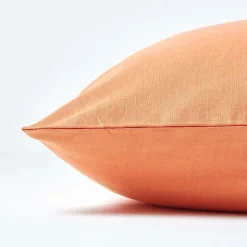 Taie d'oreiller orange en lin lavé, 40x80 cm - HOMESCAPES