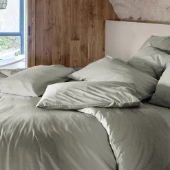 Taie d'oreiller PALACE pur coton lavé 65x65 cm uni vert laurier