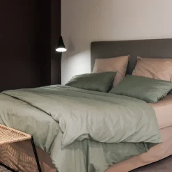 Taie d'oreiller PALACE pur coton lavé 65x65 cm uni vert laurier