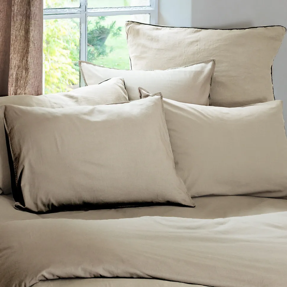Taie d'oreiller PALACE pur coton lavé 65x65 cm uni beige lin