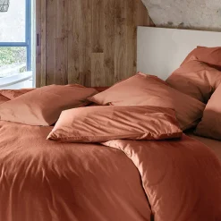 Taie d'oreiller PALACE pur coton lavé 65x65 cm uni marron terre cuite