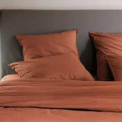 Taie d'oreiller PALACE pur coton lavé 65x65 cm uni marron terre cuite