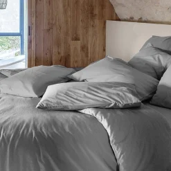 Taie d'oreiller PALACE pur coton lavé 50x70 cm uni gris acier