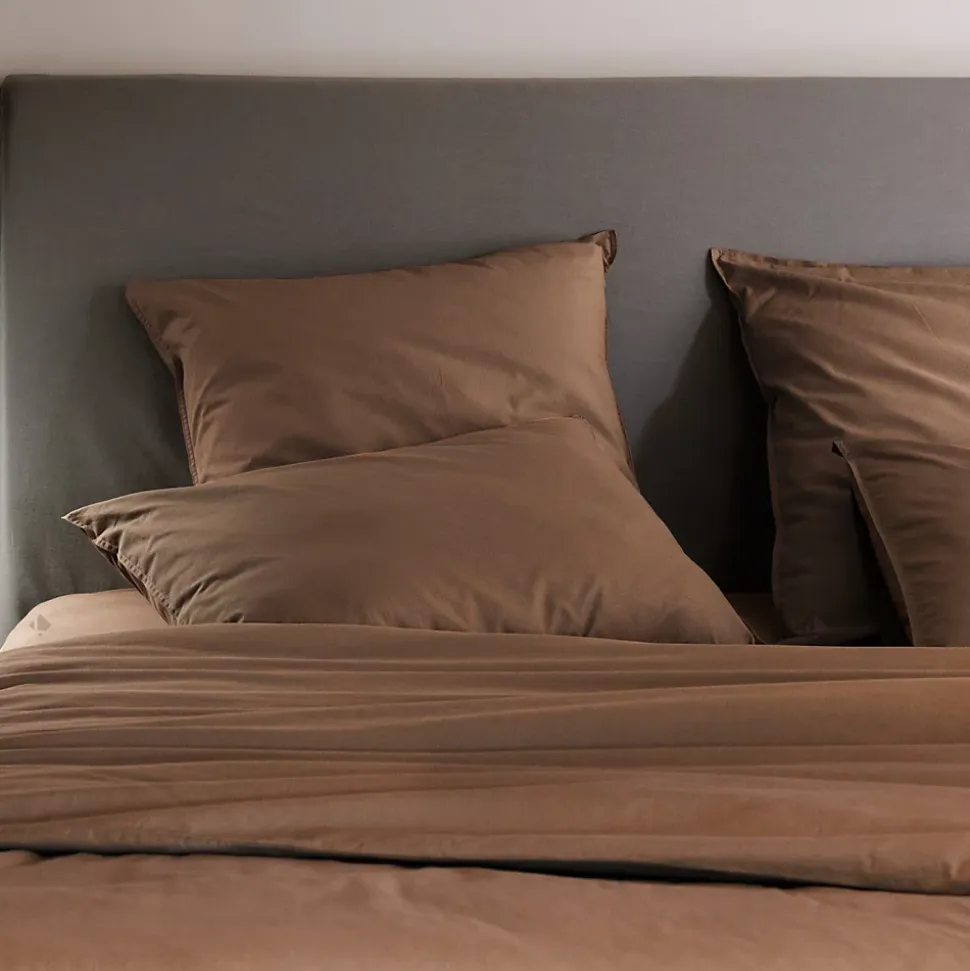 Taie d'oreiller PALACE pur coton lavé 65x65 cm uni marron cognac