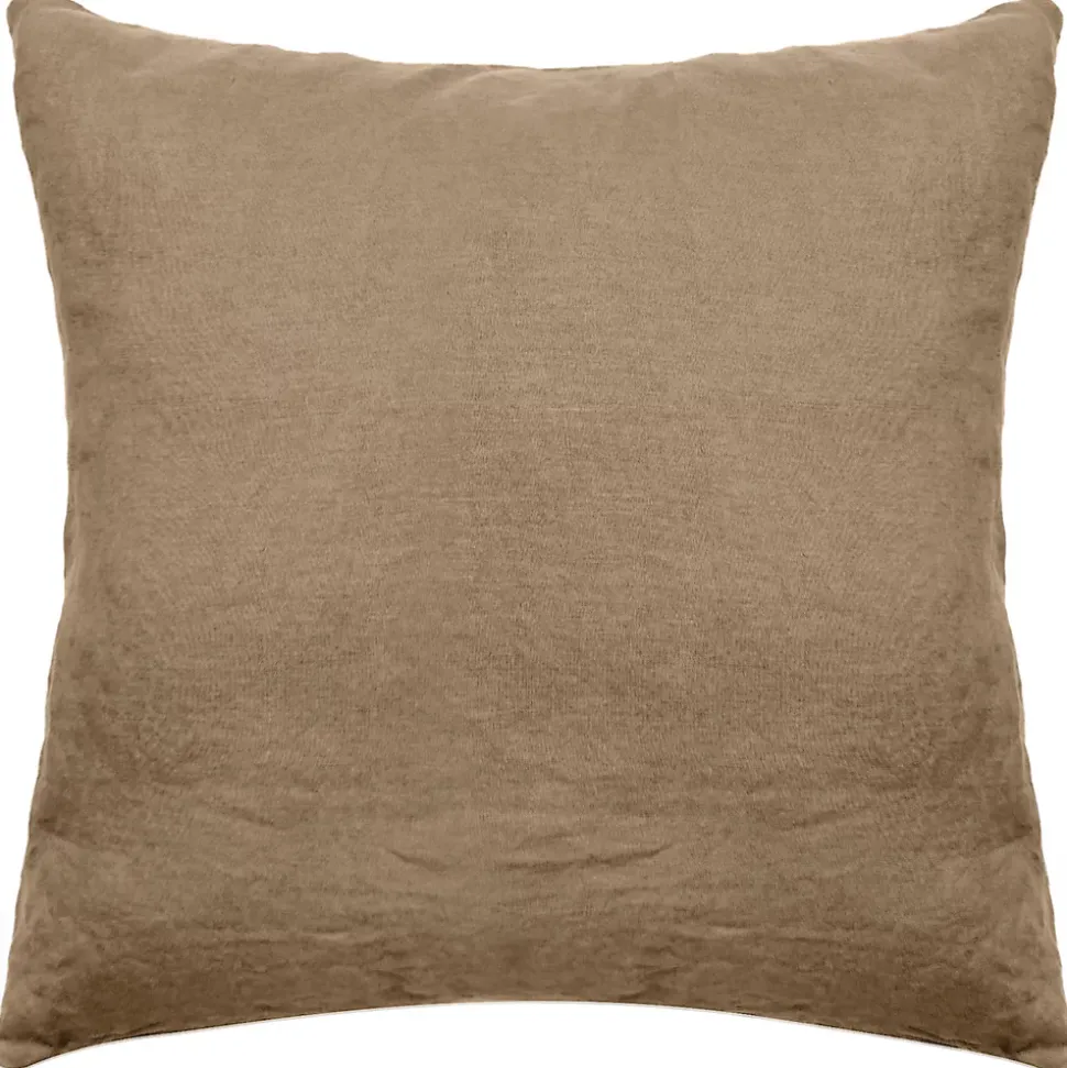 Taie d'oreiller PALACE pur coton lavé 65x65 cm uni marron cognac
