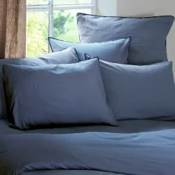 Taie d'oreiller PALACE pur coton lavé 65x65 cm uni bleu indigo