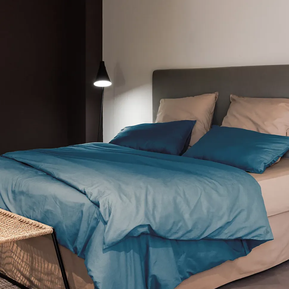 Taie d'oreiller PALACE pur coton lavé 65x65 cm uni bleu marine