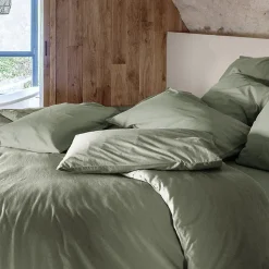 Taie d'oreiller PALACE pur coton lavé 50x70 cm uni vert sauge