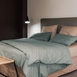 Taie d'oreiller PALACE pur coton lavé 65x65 cm uni vert lichen