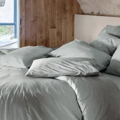 Taie d'oreiller PALACE pur coton lavé 65x65 cm uni vert lichen