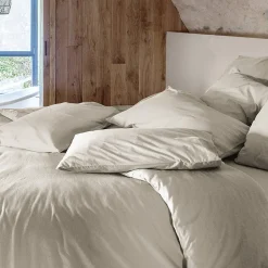 Taie d'oreiller PALACE pur coton lavé 50x70 cm uni beige nacre