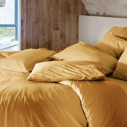 Taie d'oreiller PALACE pur coton lavé 50x70 cm uni jaune curry
