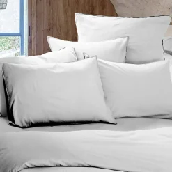 Taie d'oreiller PALACE pur coton lavé 65x65 cm uni blanc neige