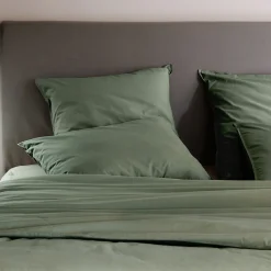 Taie d'oreiller PALACE pur coton lavé 65x65 cm uni vert mousse