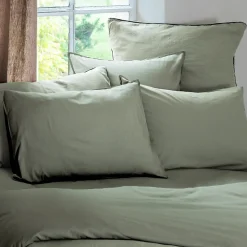 Taie d'oreiller PALACE pur coton lavé 65x65 cm uni vert sauge