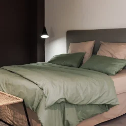 Taie d'oreiller PALACE pur coton lavé 65x65 cm uni vert sauge