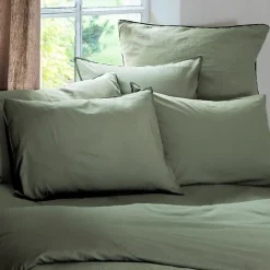 Taie d'oreiller PALACE pur coton lavé 50x70 cm uni vert mousse