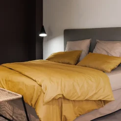 Taie d'oreiller PALACE pur coton lavé 65x65 cm uni jaune curry