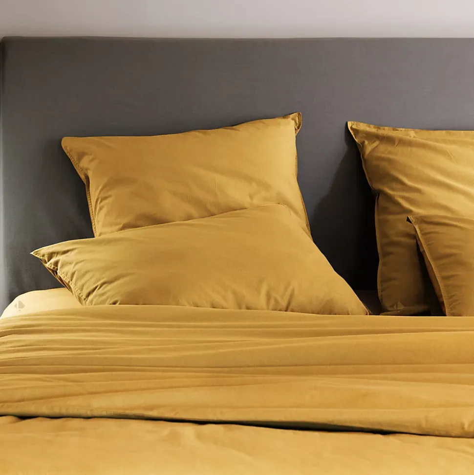 Taie d'oreiller PALACE pur coton lavé 65x65 cm uni jaune curry