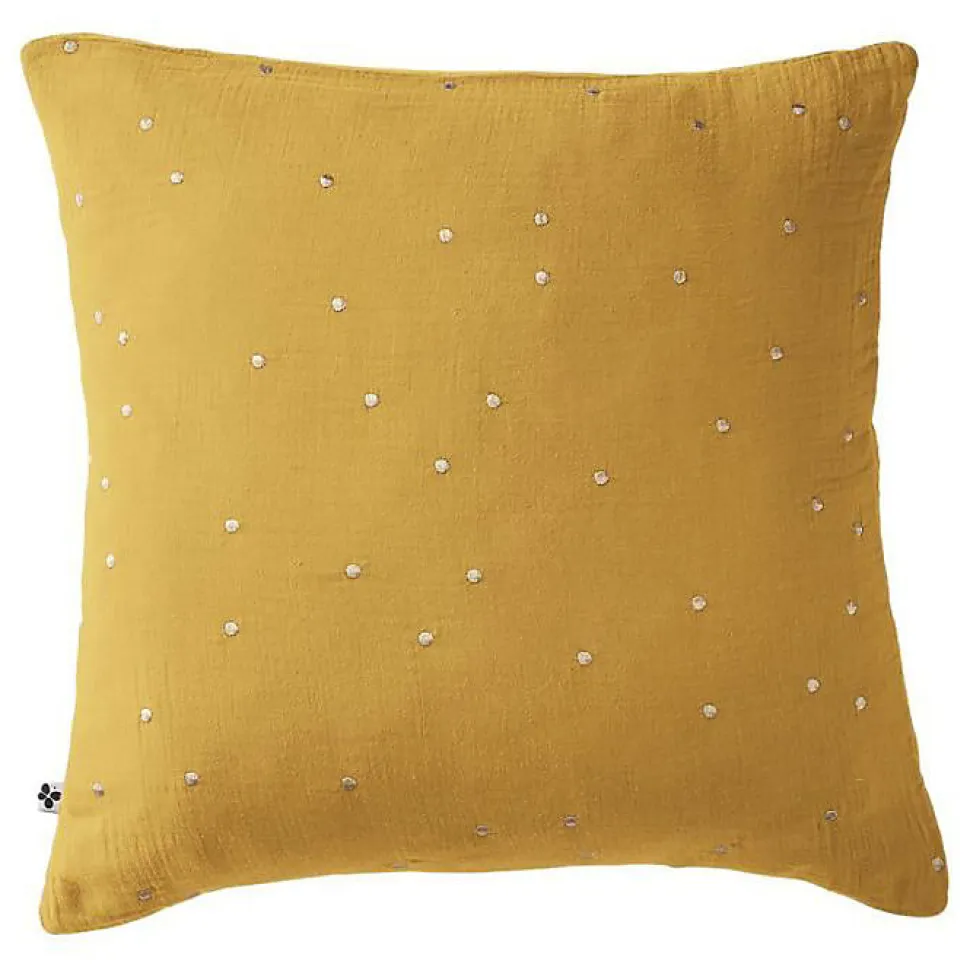 Taie d'oreiller Pois Doré Déco "Gaïa Chic" 60 x 60 cm & 50 x 70 cm "Gaze de Coton" - Gaïa Chic Safran - 60 x 60 cm