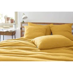 Taie d'oreiller Pois Doré Déco "Gaïa Chic" 60 x 60 cm & 50 x 70 cm "Gaze de Coton" - Gaïa Chic Safran - 60 x 60 cm