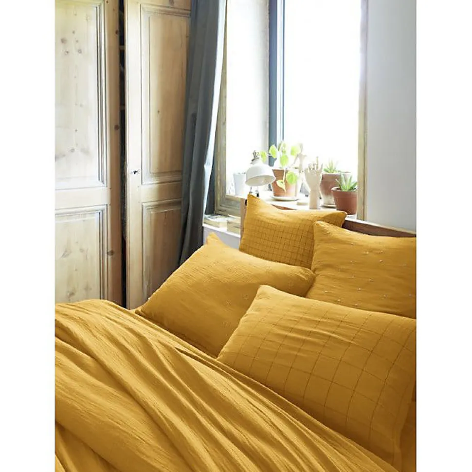 Taie d'oreiller Pois Doré Déco "Gaïa Chic" 60 x 60 cm & 50 x 70 cm "Gaze de Coton" - Gaïa Chic Safran - 50 x 70 cm