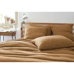 Taie d'oreiller Pois Doré Déco "Gaïa Chic" 60 x 60 cm & 50 x 70 cm "Gaze de Coton" - Gaïa Chic Camel - 60 x 60 cm