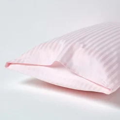 Taie d'oreiller rose satin rayé en coton égyptien 330 fils, 50x75 cm - HOMESCAPES