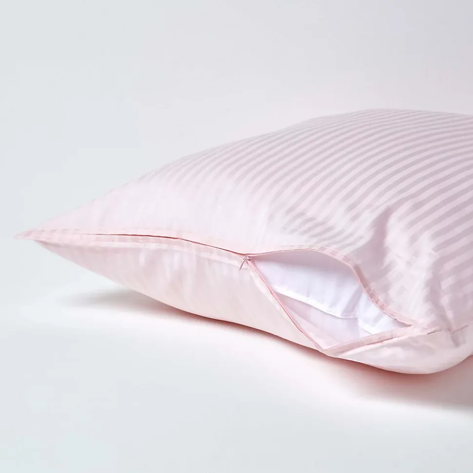 Taie d'oreiller rose satin rayé en coton égyptien 330 fils, 80x80 cm - HOMESCAPES