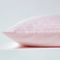 Taie d'oreiller rose satin rayé en coton égyptien 330 fils, 40x80 cm - HOMESCAPES