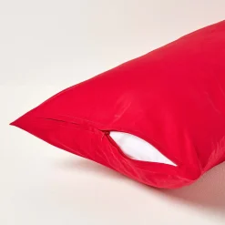 Taie d'oreiller rouge 100% coton égyptien 200 fils, 40x80 cm - HOMESCAPES