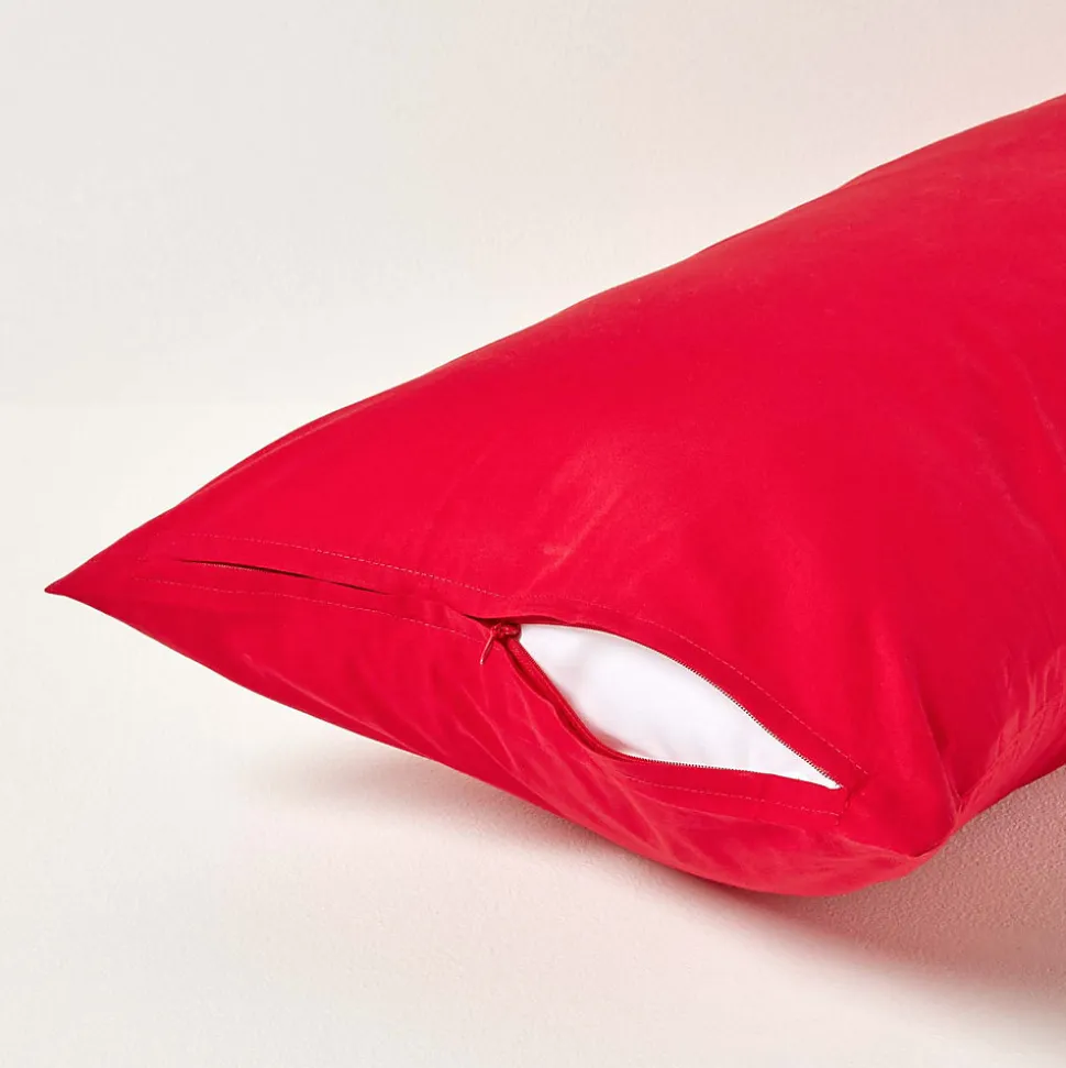 Taie d'oreiller rouge 100% coton égyptien 200 fils, 40x80 cm - HOMESCAPES