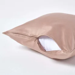 Taie d'oreiller taupe en satin de coton égyptien 1000 fils, 40x40 cm - HOMESCAPES