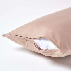 Taie d'oreiller taupe en satin de coton égyptien 1000 fils, 40x80 cm - HOMESCAPES
