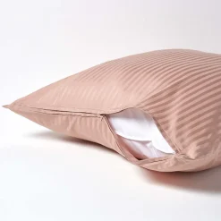 Taie d'oreiller taupe satin rayé en coton égyptien 330 fils, 80x80 cm - HOMESCAPES