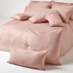 Taie d'oreiller taupe satin rayé en coton égyptien 330 fils, 80x80 cm - HOMESCAPES