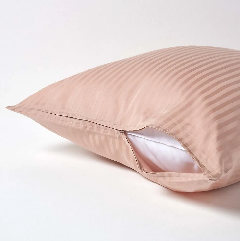 Taie d'oreiller taupe satin rayé en coton égyptien 330 fils, 60x60 cm - HOMESCAPES