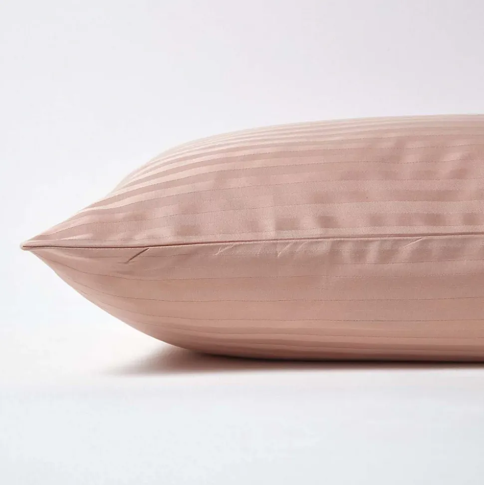 Taie d'oreiller taupe satin rayé en coton égyptien 330 fils, 40x80 cm - HOMESCAPES