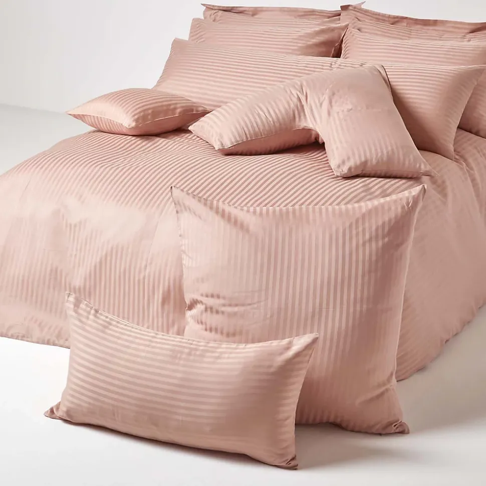 Taie d'oreiller taupe satin rayé en coton égyptien 330 fils, 40x80 cm - HOMESCAPES